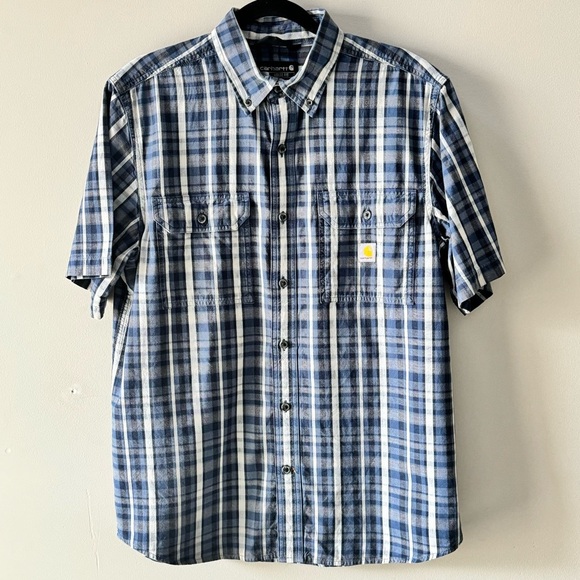 LOOSE FIT MIDWEIGHT SHORT-SLEEVE PLAID SHIRT Size M - Picture 1 of 6